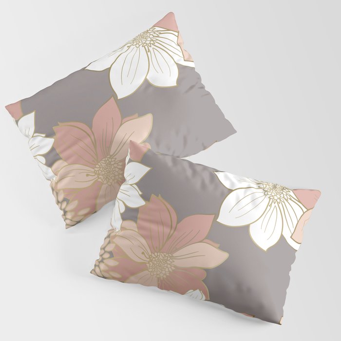 Pink and Gold Floral Garden on Gray Pillow Sham Gallery Image 3
