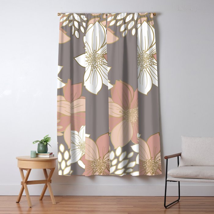 Pink and Gold Floral Garden on Gray Window Curtain Gallery Image 5