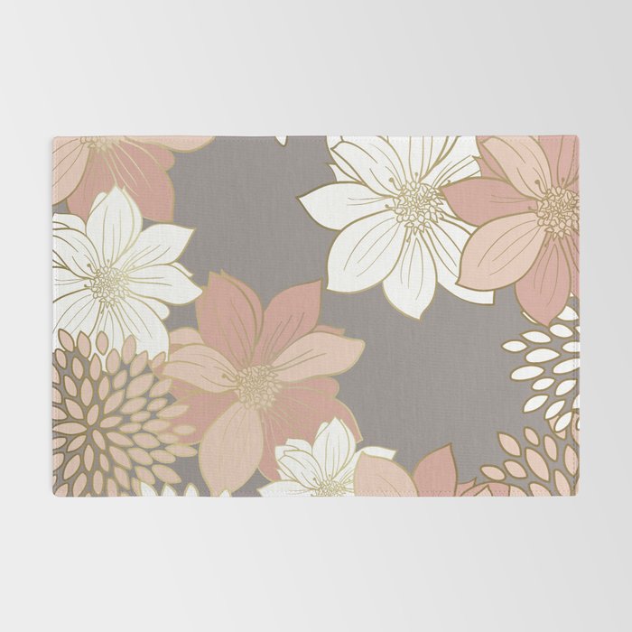 Pink and Gold Floral Garden on Gray Rug Gallery Image 2