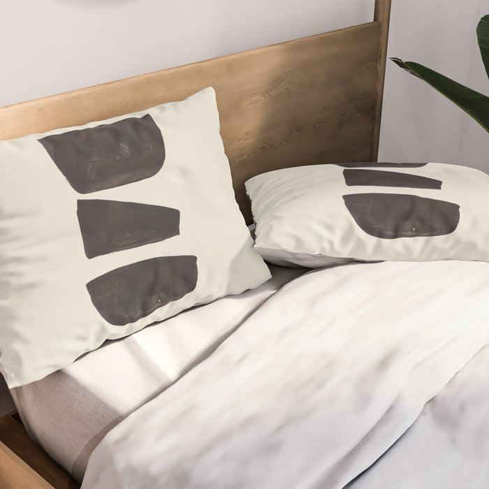 Black & White Minimalist Abstract Shapes Patterns Black Ink Painting Pillow Sham Gallery Image 2