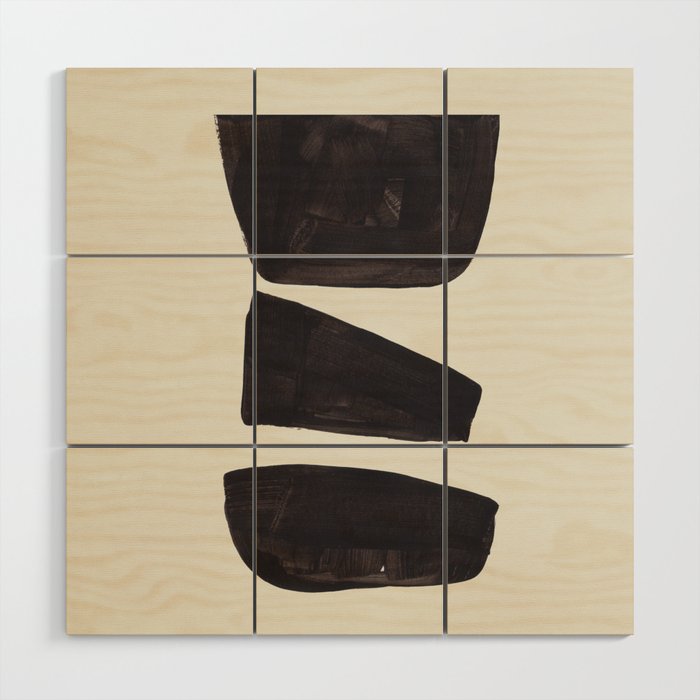 Black & White Minimalist Abstract Shapes Patterns Black Ink Painting Wood Wall Art Gallery Image 1