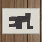 Black and White Minimalist Shapes Mid century Ink painting Outdoor Rug Gallery Image 1