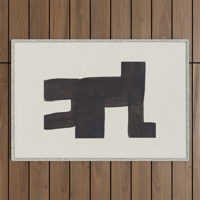 Black and White Minimalist Shapes Mid century Ink painting Outdoor Rug Gallery Image 1