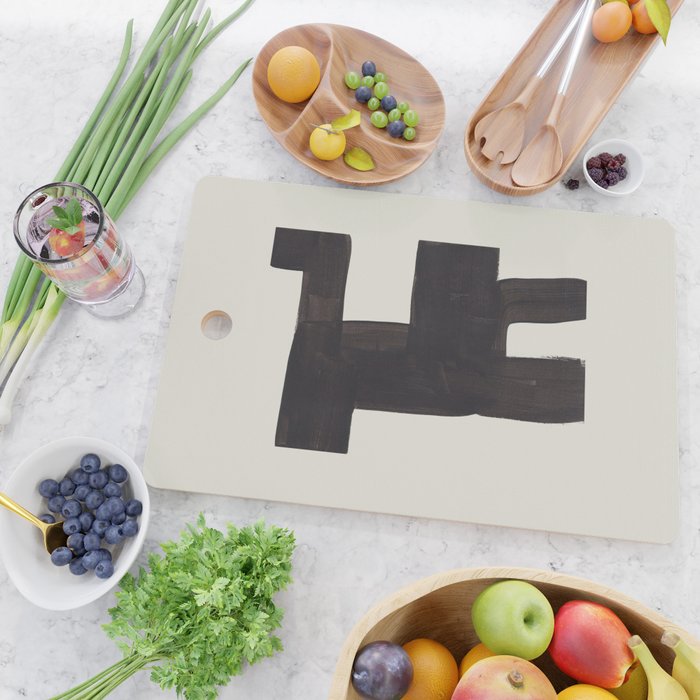 Black and White Minimalist Shapes Mid century Ink painting Cutting Board Gallery Image 2