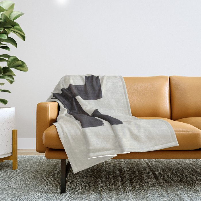 Black and White Minimalist Shapes Mid century Ink painting Throw Blanket Gallery Image 1