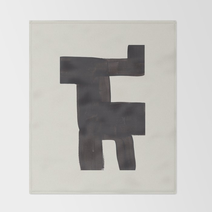 Black and White Minimalist Shapes Mid century Ink painting Throw Blanket Gallery Image 2