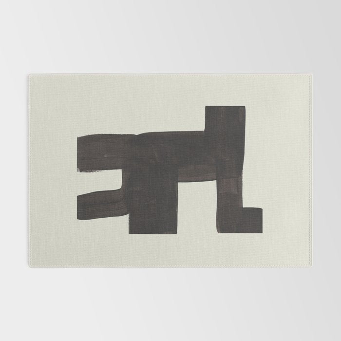 Black and White Minimalist Shapes Mid century Ink painting Rug Gallery Image 2