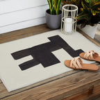 Black and White Minimalist Shapes Mid century Ink painting Outdoor Rug Gallery Image 2