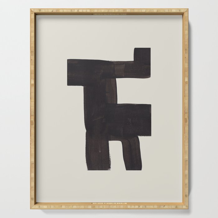 Black and White Minimalist Shapes Mid century Ink painting Serving Tray Gallery Image 1