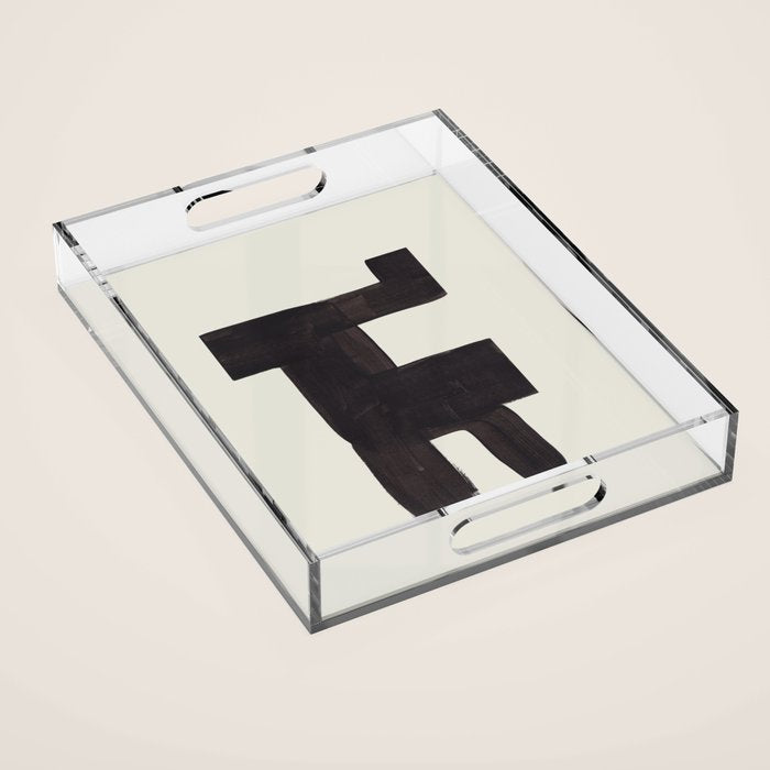 Black and White Minimalist Shapes Mid century Ink painting Acrylic Tray Gallery Image 1