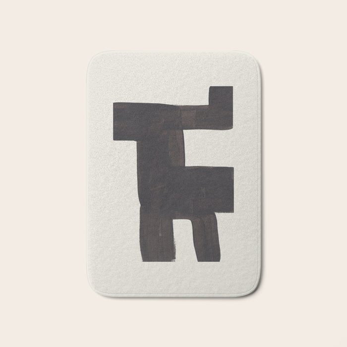 Black and White Minimalist Shapes Mid century Ink painting Bath Mat Gallery Image 1