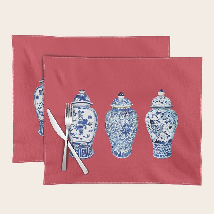 GINGER JAR TRIO ON RED Placemat Gallery Image 1
