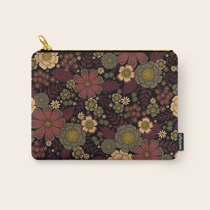 Classy Burgundy, Cream & Sage Green Floral Pattern Carry All Pouch Gallery Image 1