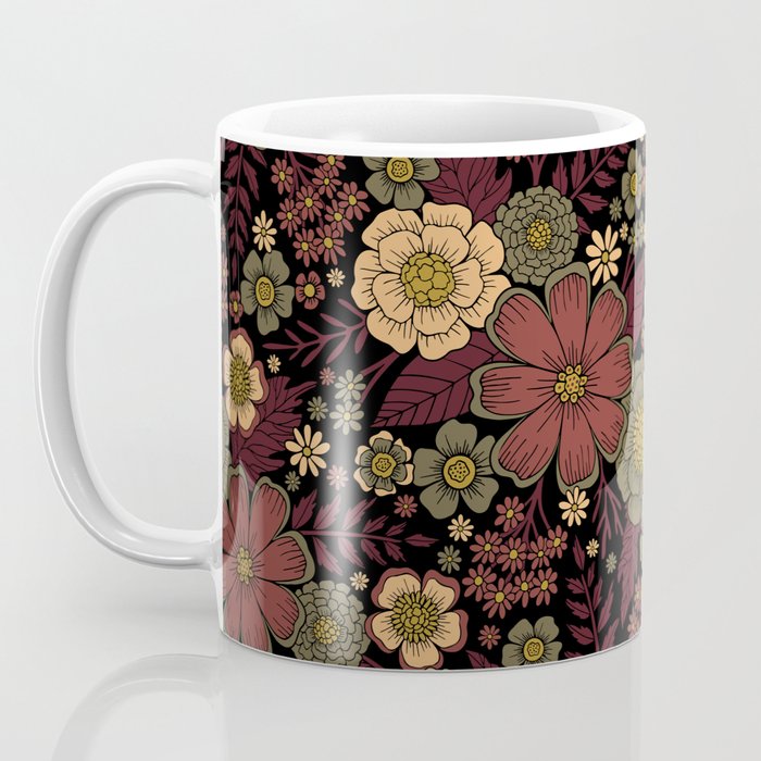 Classy Burgundy, Cream & Sage Green Floral Pattern Coffee Mug Gallery Image 3