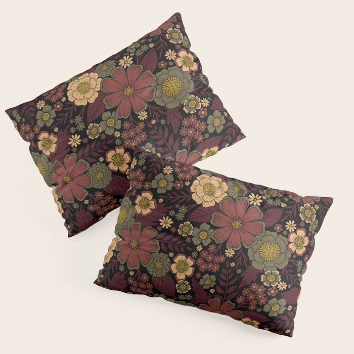 Classy Burgundy, Cream & Sage Green Floral Pattern Pillow Sham Gallery Image 1