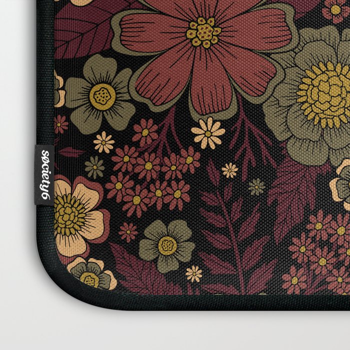 Classy Burgundy, Cream & Sage Green Floral Pattern Laptop Sleeve Gallery Image 3