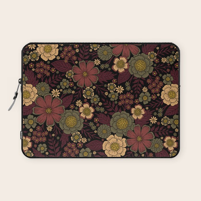 Classy Burgundy, Cream & Sage Green Floral Pattern Laptop Sleeve Gallery Image 1