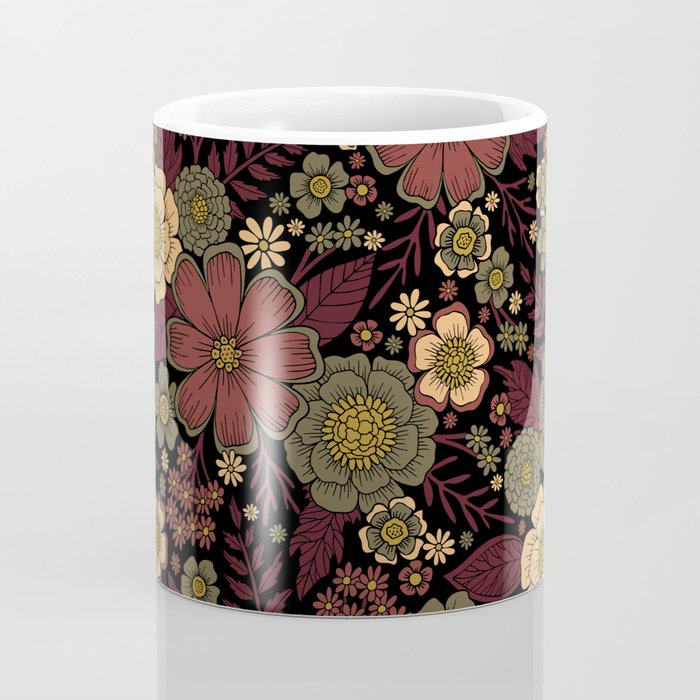Classy Burgundy, Cream & Sage Green Floral Pattern Coffee Mug Gallery Image 4