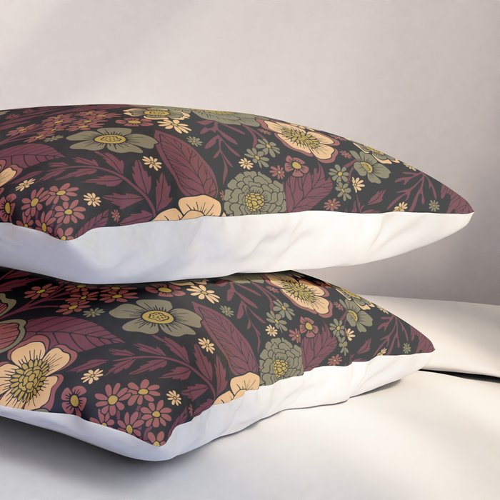 Classy Burgundy, Cream & Sage Green Floral Pattern Pillow Sham Gallery Image 3