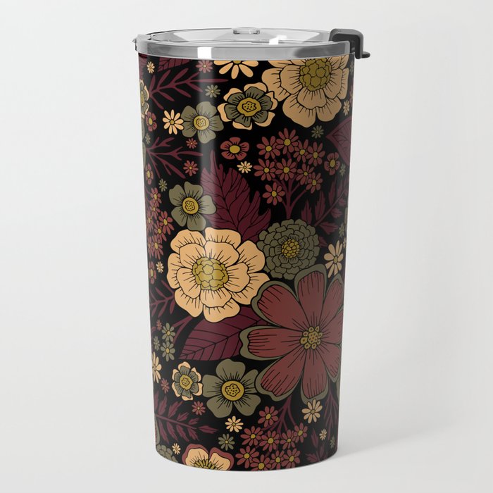 Classy Burgundy, Cream & Sage Green Floral Pattern Travel Mug Gallery Image 2