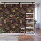 Classy Burgundy, Cream & Sage Green Floral Pattern Wall Mural Gallery Image 1