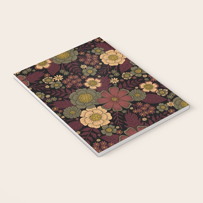 Classy Burgundy, Cream & Sage Green Floral Pattern Notebook Gallery Image 3