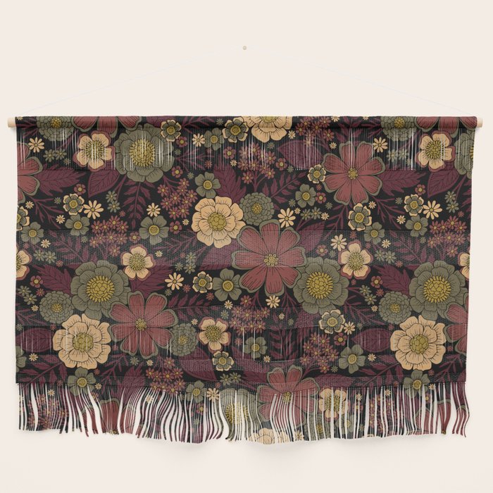 Classy Burgundy, Cream & Sage Green Floral Pattern Wall Hanging Gallery Image 1