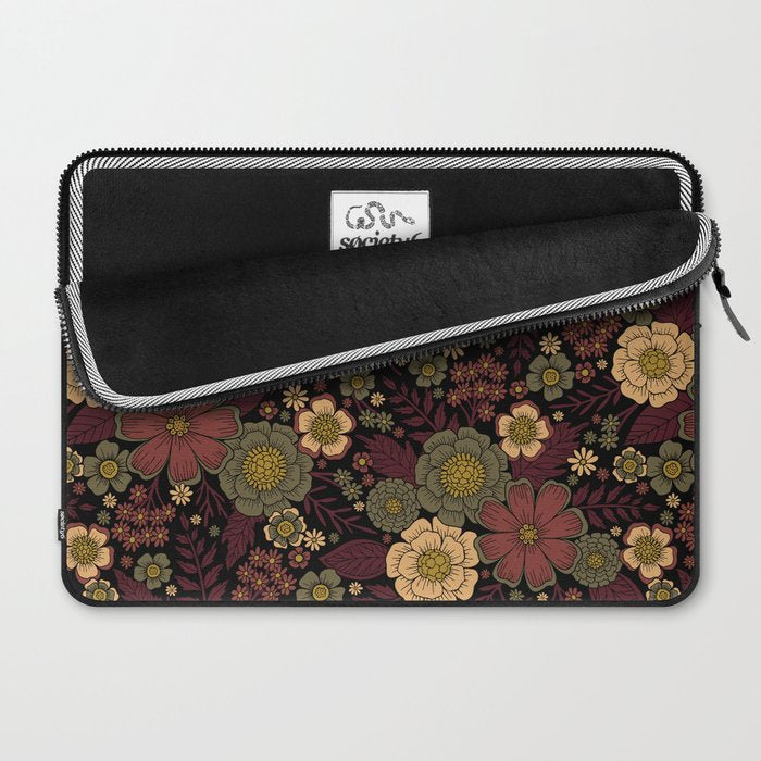 Classy Burgundy, Cream & Sage Green Floral Pattern Laptop Sleeve Gallery Image 2