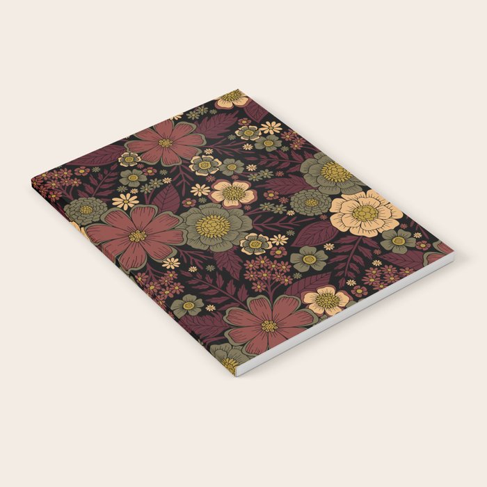 Classy Burgundy, Cream & Sage Green Floral Pattern Notebook Gallery Image 2