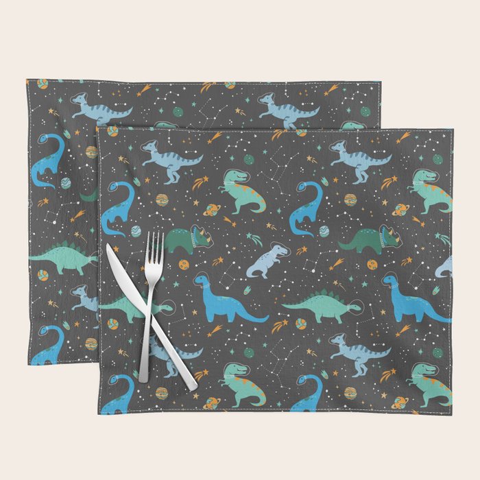 Dinosaurs in Space in Blue Placemat Gallery Image 1