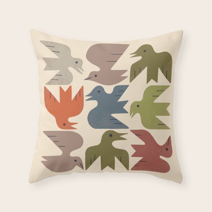 Midcentury Bird Grid Throw Pillow Gallery Image 6