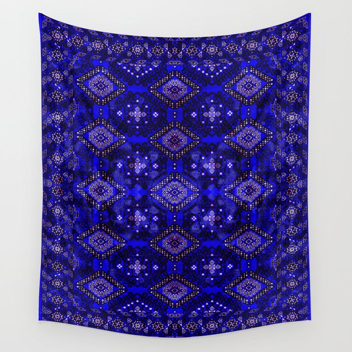 Oriental Opulence: Royal Blue Velvet Moroccan Majesty Wall Tapestry Gallery Image 1