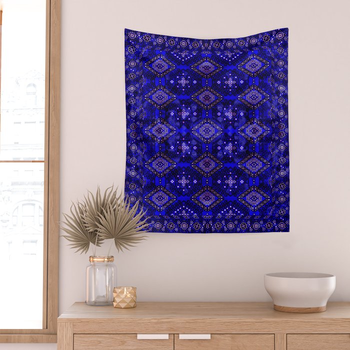 Oriental Opulence: Royal Blue Velvet Moroccan Majesty Wall Tapestry Gallery Image 2