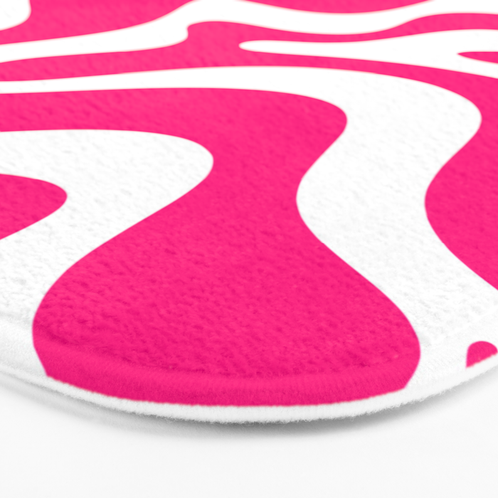 Retro Liquid Swirl Abstract Pattern in Bright Hot Pink Bath Mat Gallery Image 3
