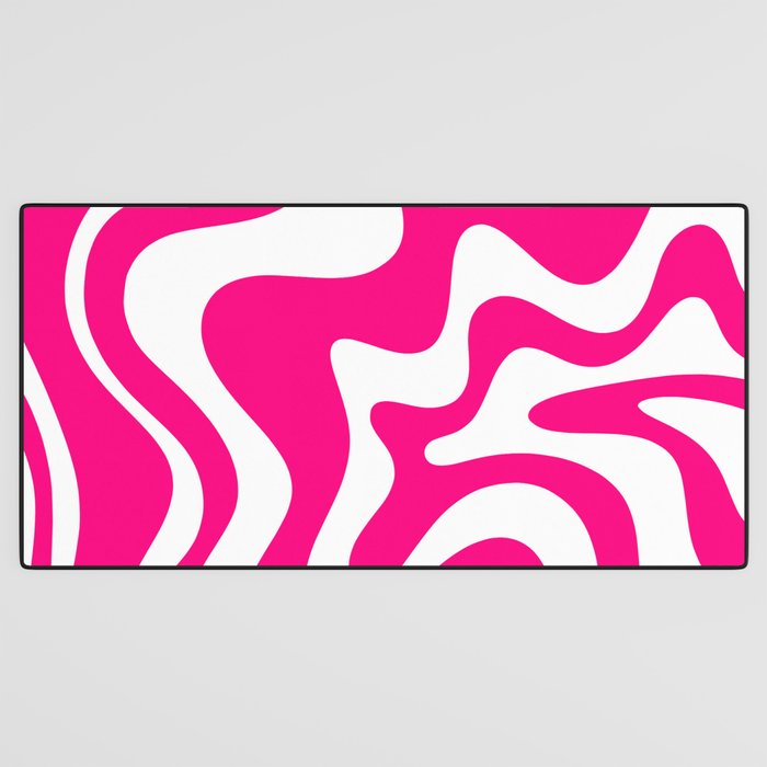 Retro Liquid Swirl Abstract Pattern in Bright Hot Pink Desk Mat Gallery Image 3