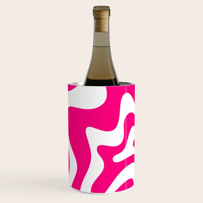Retro Liquid Swirl Abstract Pattern in Bright Hot Pink Wine Chiller Gallery Image 1