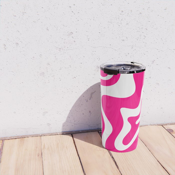 Retro Liquid Swirl Abstract Pattern in Bright Hot Pink Travel Mug Gallery Image 4