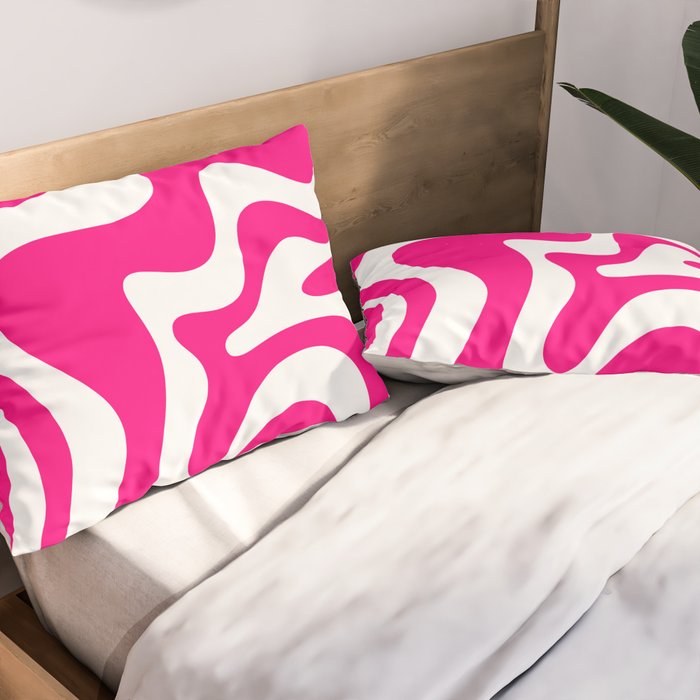 Retro Liquid Swirl Abstract Pattern in Bright Hot Pink Pillow Sham Gallery Image 2