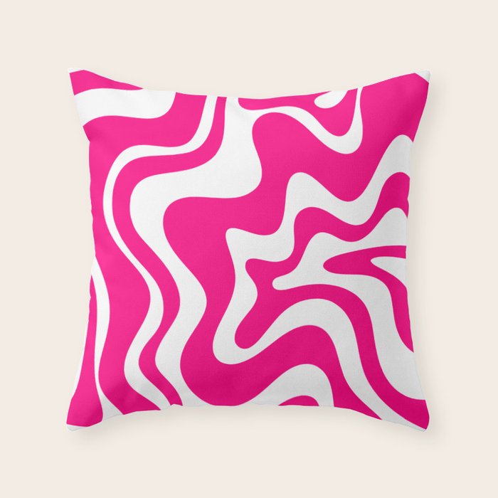 Retro Liquid Swirl Abstract Pattern in Bright Hot Pink Throw Pillow Gallery Image 1