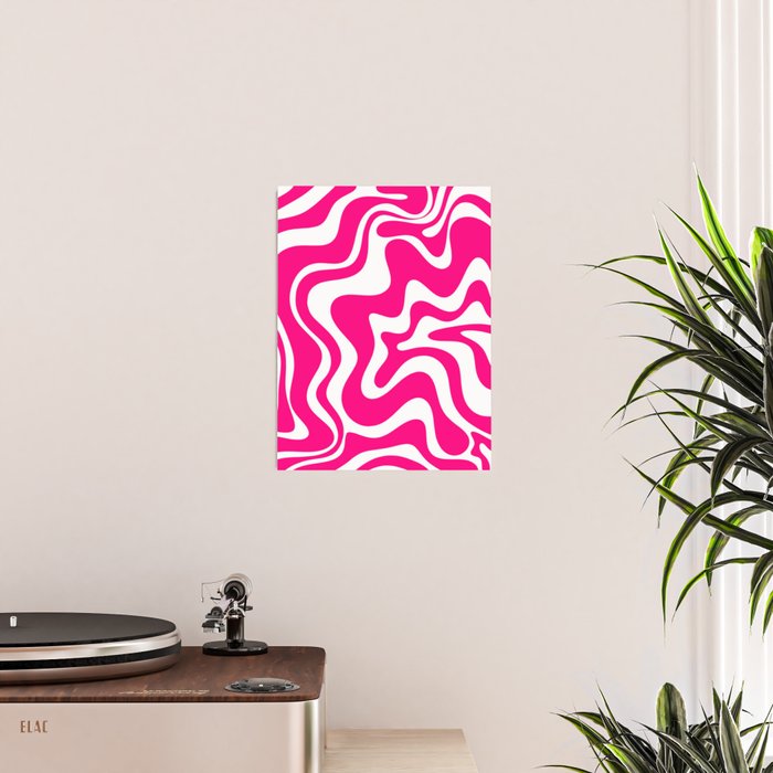 Retro Liquid Swirl Abstract Pattern in Bright Hot Pink Poster Gallery Image 2