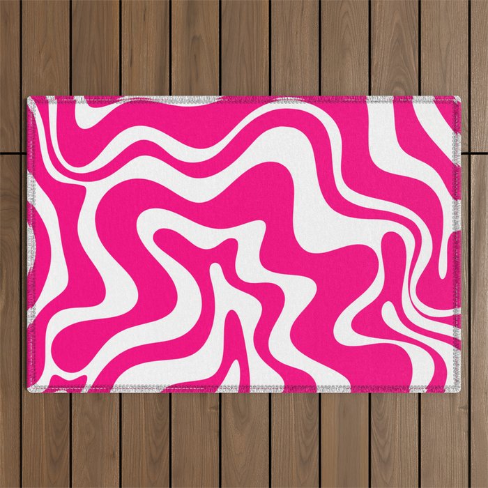 Retro Liquid Swirl Abstract Pattern in Bright Hot Pink Outdoor Rug Gallery Image 1