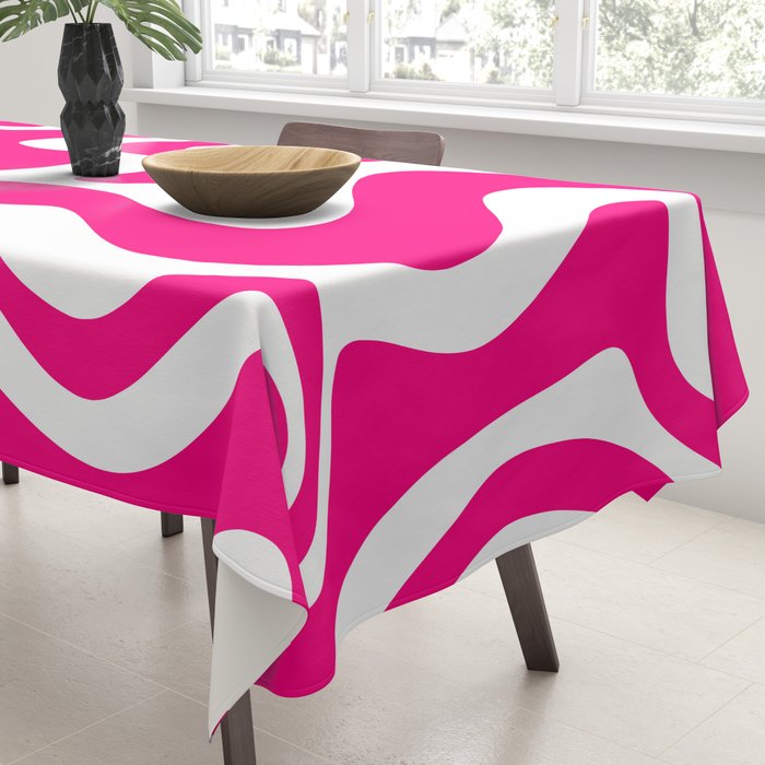 Retro Liquid Swirl Abstract Pattern in Bright Hot Pink Tablecloth Gallery Image 3