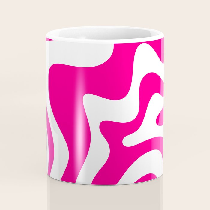 Retro Liquid Swirl Abstract Pattern in Bright Hot Pink Coffee Mug Gallery Image 4
