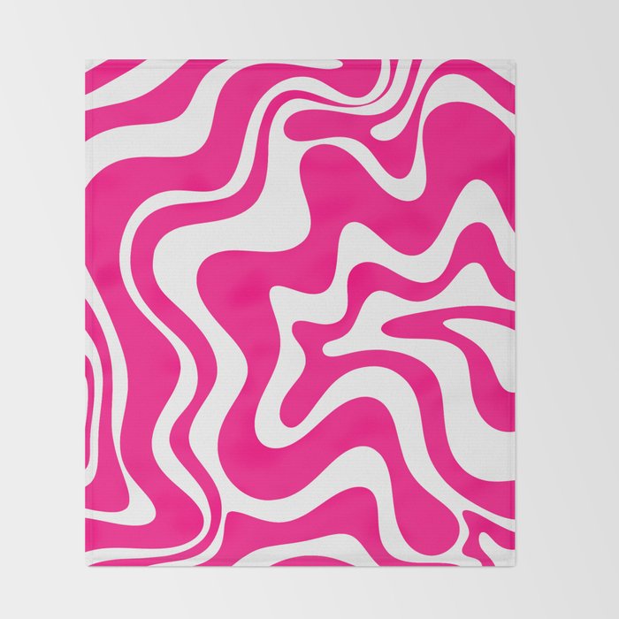 Retro Liquid Swirl Abstract Pattern in Bright Hot Pink Throw Blanket Gallery Image 2