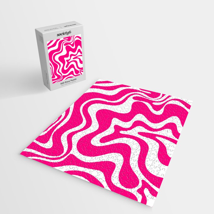 Retro Liquid Swirl Abstract Pattern in Bright Hot Pink Jigsaw Puzzle Gallery Image 2