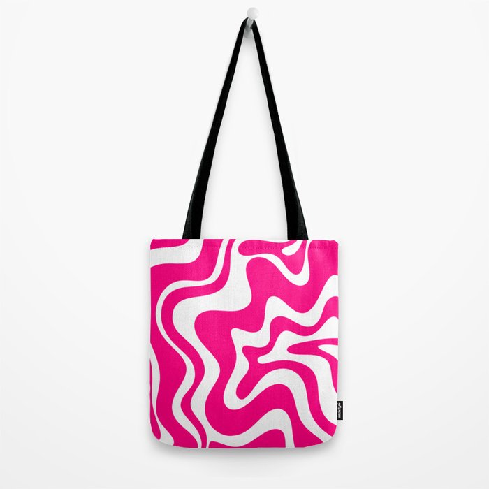 Retro Liquid Swirl Abstract Pattern in Bright Hot Pink Tote Bag Gallery Image 2