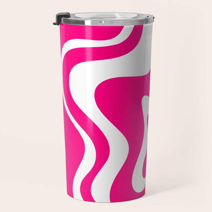 Retro Liquid Swirl Abstract Pattern in Bright Hot Pink Travel Mug Gallery Image 3