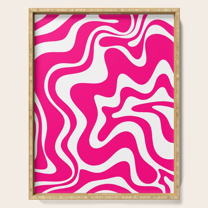 Retro Liquid Swirl Abstract Pattern in Bright Hot Pink Serving Tray Gallery Image 1
