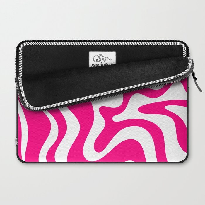 Retro Liquid Swirl Abstract Pattern in Bright Hot Pink Laptop Sleeve Gallery Image 2