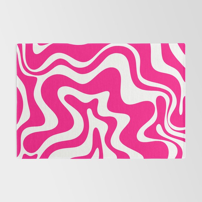 Retro Liquid Swirl Abstract Pattern in Bright Hot Pink Rug Gallery Image 2